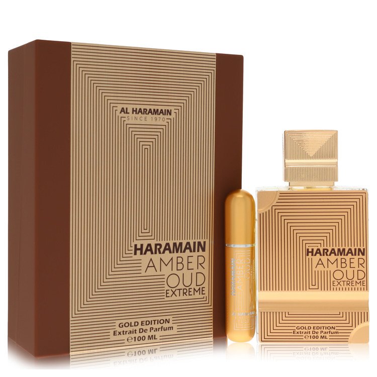 Al Haramain Amber Oud Gold Edition Extreme Gift Set By Al Haramain 3.4 Pure Perfume Spray + 0.34 oz Refillable Spray For Women By Al Haramain