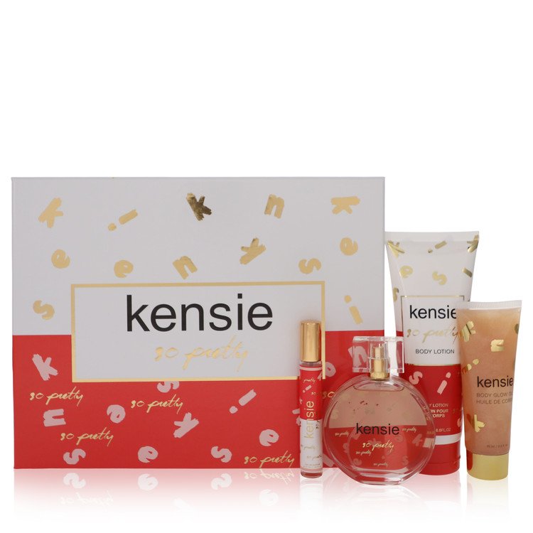 Kensie So Pretty Gift Set By Kensie 3.4 oz Eau De Parfum Spray + .34 oz Mini EDP Spray + 2.5 oz Body Glow Oil + 6.8 oz Body Lotion For Women By Kensie