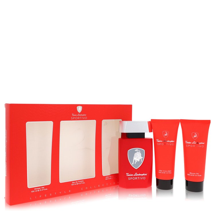Lamborghini Sportivo Gift Set By Tonino Lamborghini 4.2 oz Eau De Toilette Spray + 3.4 oz Shower Gel + 3.4 oz After Shave Balm For Men By Tonino Lamborghini