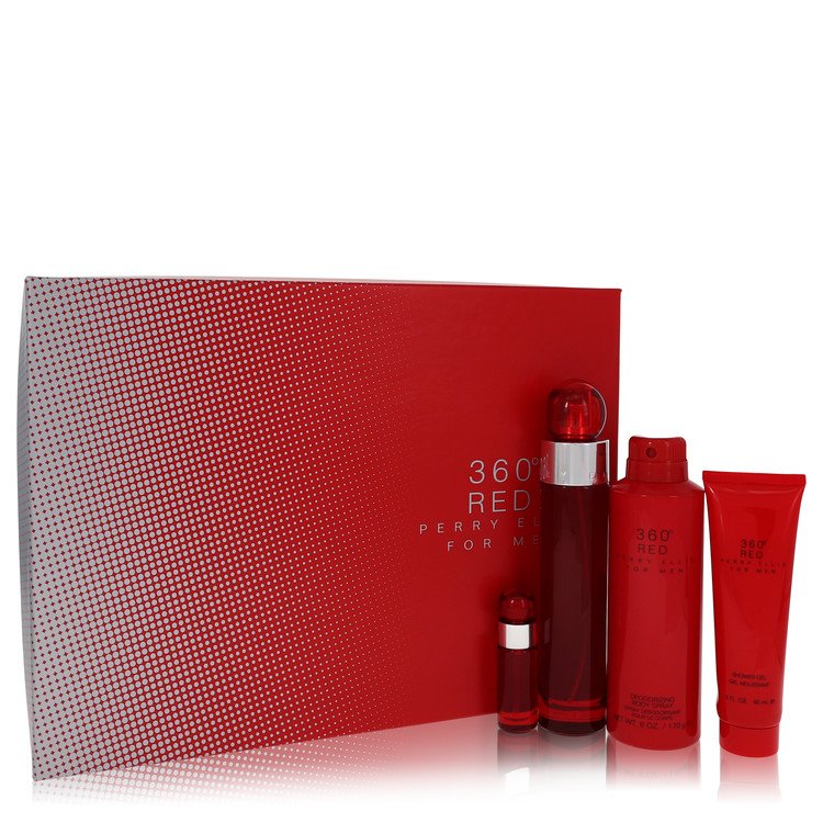 Perry Ellis 360 Red Gift Set By Perry Ellis 3.4 oz Eau De Toilette Spray + .25 oz Mini EDT Spray + 6 oz Body Spray + 3 oz Shower Gel For Men By Perry Ellis