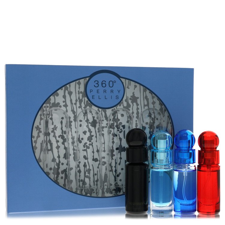 Perry Ellis 360 Gift Set By Perry Ellis Four piece Travel Gift Set Includes .25 oz Mini EDT Spray of each. 360 Black, 360 For Men, 360 Very Blue, 360 Red. For Men By Perry Ellis