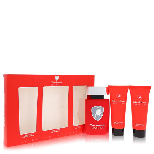 Lamborghini Sportivo Gift Set By Tonino Lamborghini 4.2 oz Eau De Toilette Spray + 3.4 oz Shower Gel + 3.4 oz After Shave Balm For Men By Tonino Lamborghini
