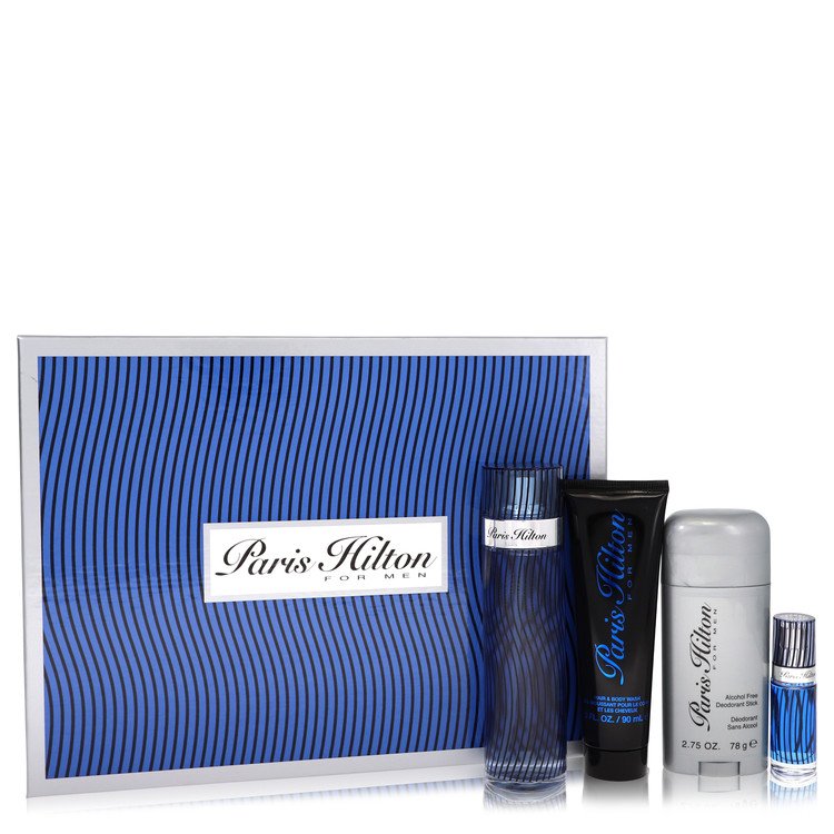 Paris Hilton Gift Set By Paris Hilton 3.4 oz  Eau De Toilette Spray + 3 oz Body Wash + 2.75 oz Deodorant Stick + .25 Mini EDT Spray For Men By Paris Hilton