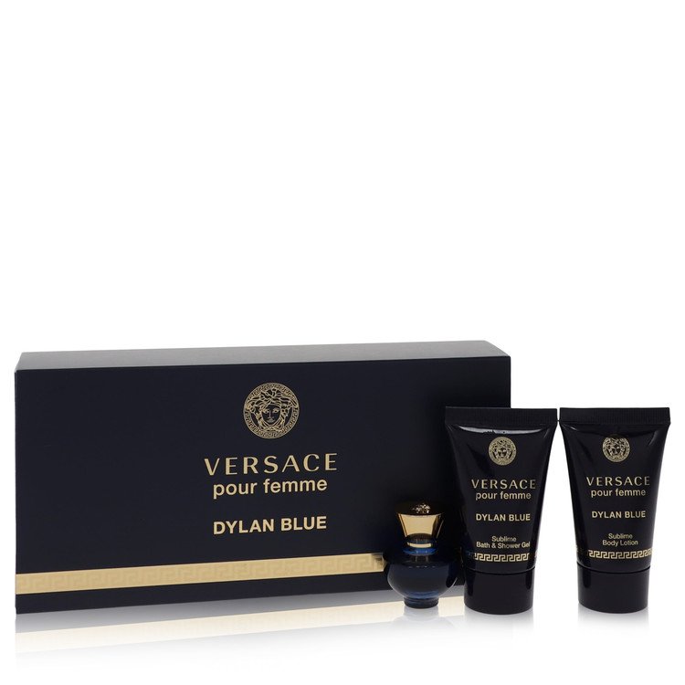 Versace Pour Femme Dylan Blue Gift Set By Versace 0.17 oz Mini EDP + 0.8 oz Body Lotion + 0.8 oz Shower Gel For Women By Versace